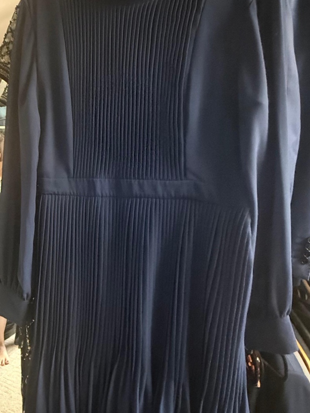 Elegant Navy Pleated Women’s Dress